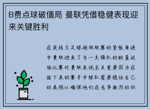 B费点球破僵局 曼联凭借稳健表现迎来关键胜利